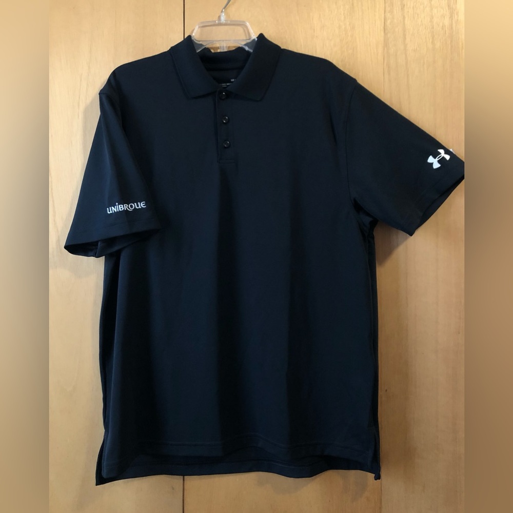 Mens Large Unibroue Black Golf Shirt Under Armour Heat Gear Like New